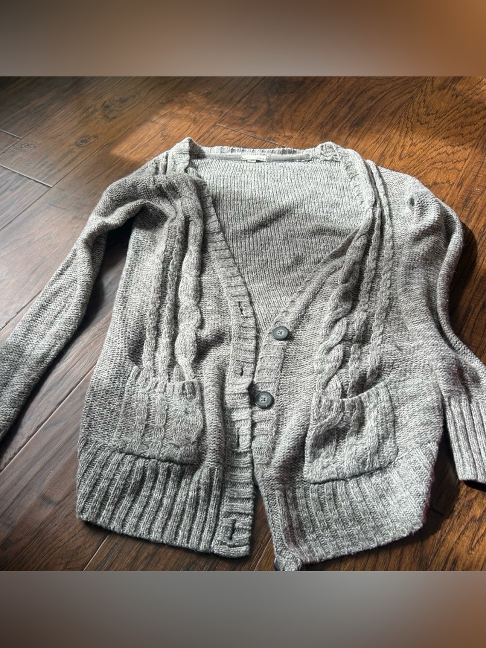 Garage Gray Cable Knit Button Cardigan